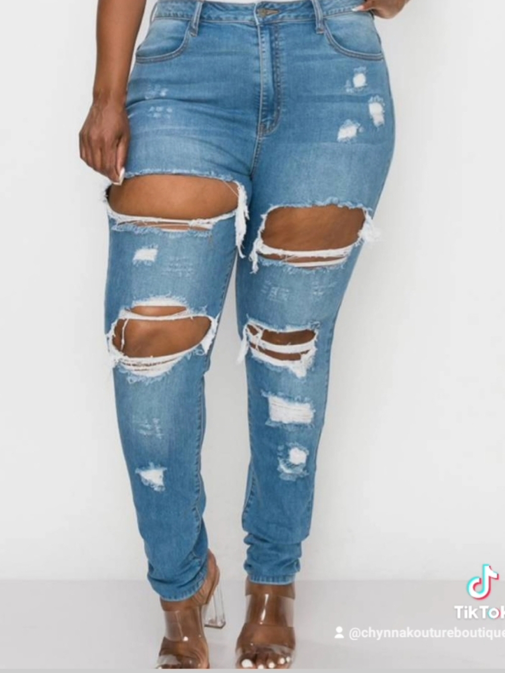 Plus Size Ripped High-Rise Blue Jeans